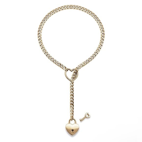 NEW! 90s/Y2K Heart Lock & Key Gold Stainless Steel Adjustable Toggle Necklace - Picture 5 of 7
